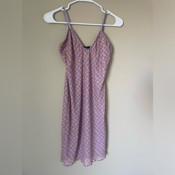 Forever 21 lavender and Peach Checkered mini dress ruffle trim NWOT small - Picture 5 of 5
